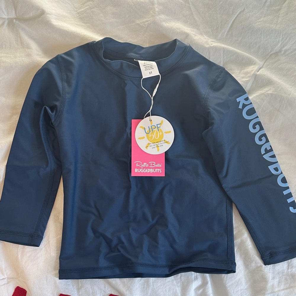 Ruffle Butts Navy Kids Swim Rashguard